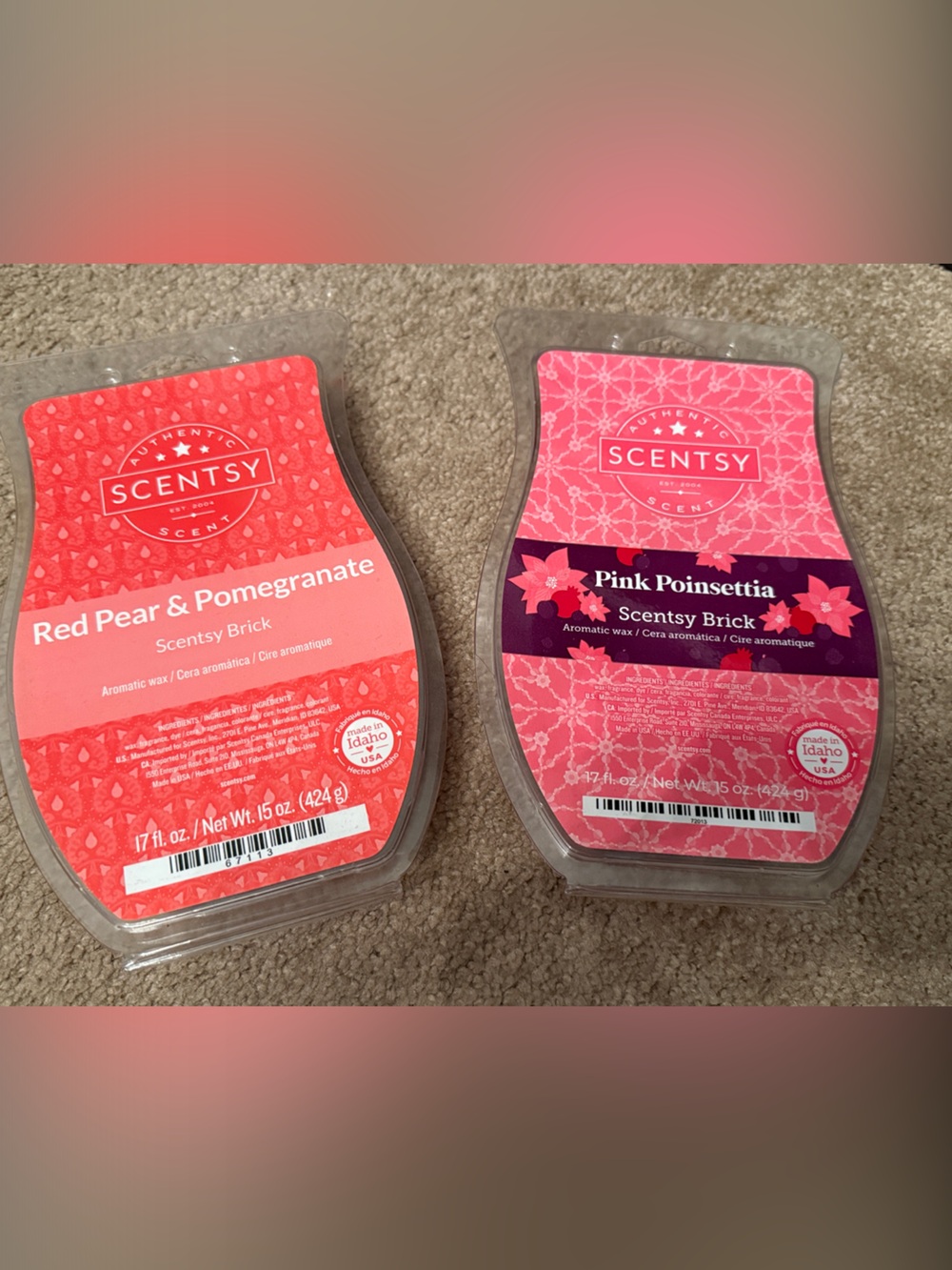 Scentsy Pink & Red Wax Bar Duo - Red Pear & Pomegranate, Pink Poinsettia